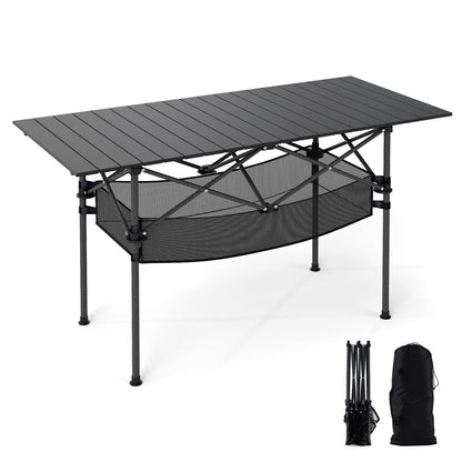 Patio Folding Camping Table with Roll-up Tabletop and Mesh Basket, Black Camping Furniture at Gallery Canada