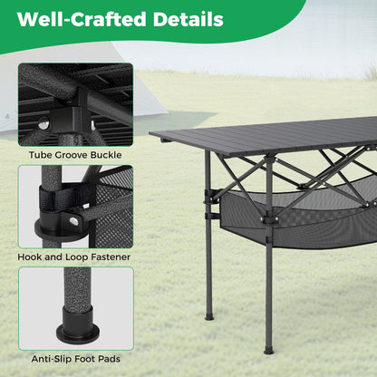 Patio Folding Camping Table with Roll-up Tabletop and Mesh Basket, Black Camping Furniture at Gallery Canada