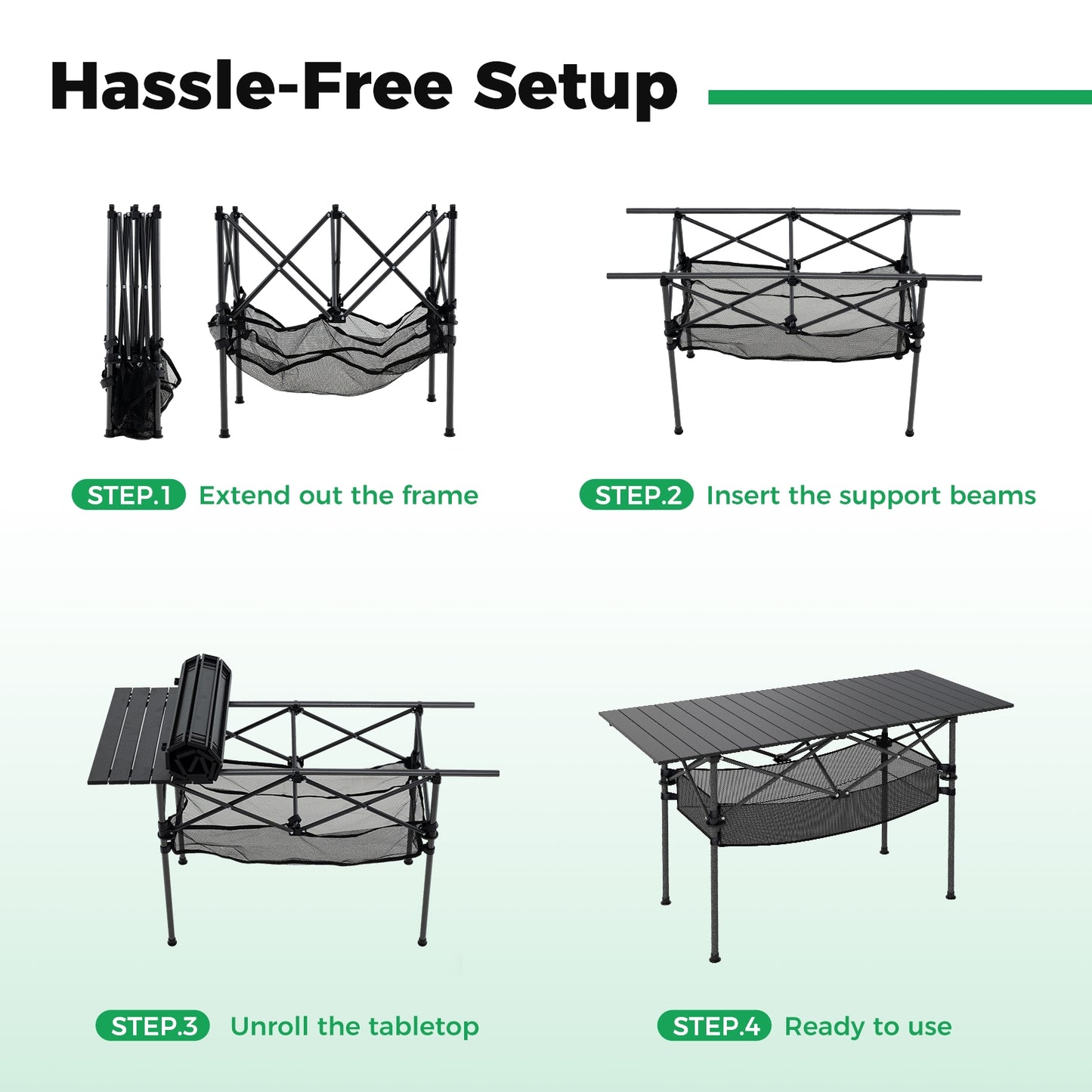 Patio Folding Camping Table with Roll-up Tabletop and Mesh Basket, Black Camping Furniture at Gallery Canada