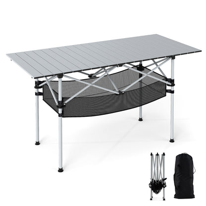 Patio Folding Camping Table with Roll-up Tabletop and Mesh Basket, Silver Camping Furniture at Gallery Canada