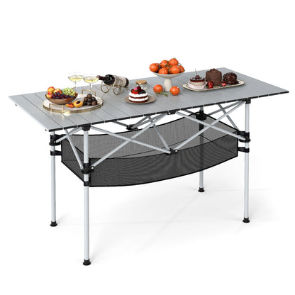 Patio Folding Camping Table with Roll-up Tabletop and Mesh Basket, Silver Camping Furniture at Gallery Canada