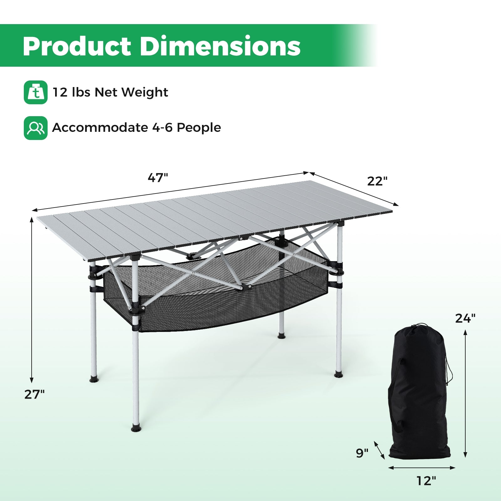 Patio Folding Camping Table with Roll-up Tabletop and Mesh Basket, Silver Camping Furniture at Gallery Canada