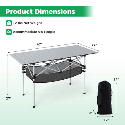 Patio Folding Camping Table with Roll-up Tabletop and Mesh Basket, Silver Camping Furniture at Gallery Canada