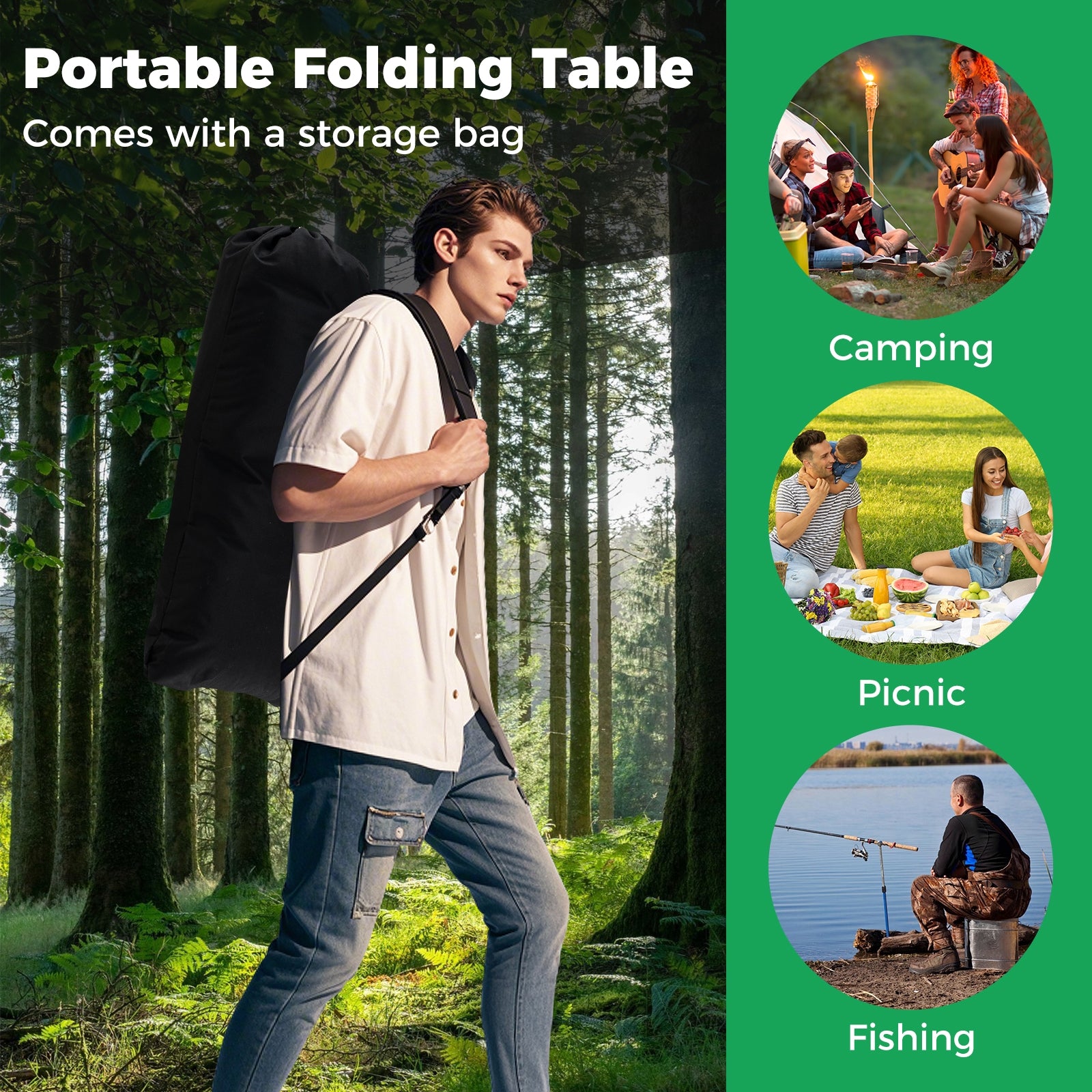 Patio Folding Camping Table with Roll-up Tabletop and Mesh Basket, Silver Camping Furniture at Gallery Canada