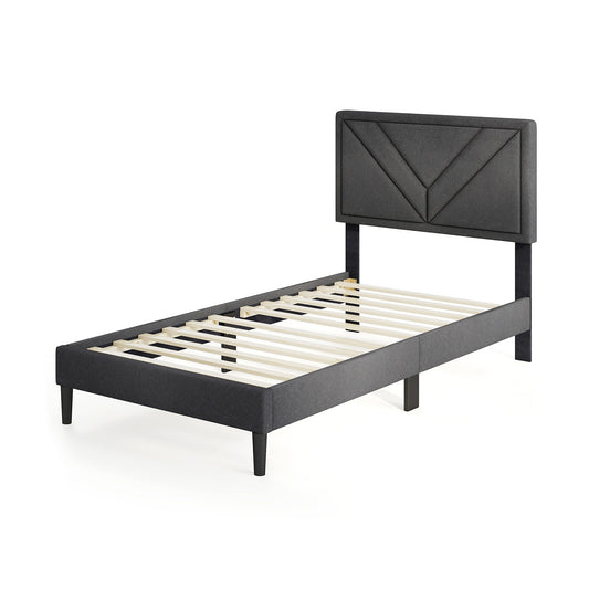 Upholstered Platform Bed With Tufted Headboard, Wooden Slats, Twin Size, Gray Simple Bed Frame Gray at Gallery Canada