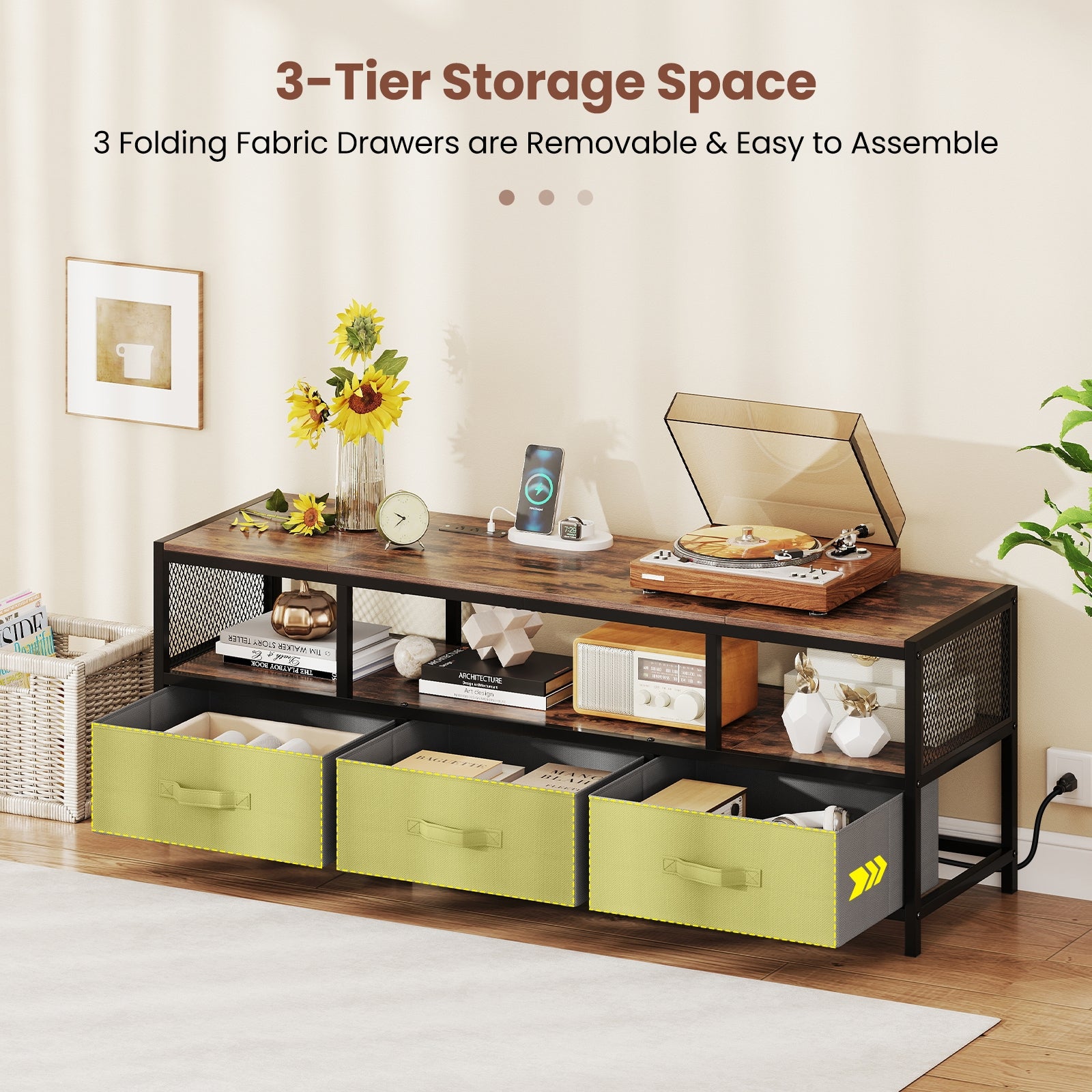 TV Stand for TVs up to 65 Inches with Power Outlets USB Charging, Rustic Brown Entertainment Centers & TV Stands at Gallery Canada