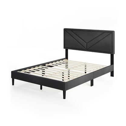 Upholstered Platform Bed With Tufted Headboard, Full Size, Gray Simple Bed Frame at Gallery Canada