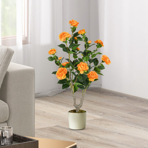 36 Inch Artificial Camellia Tree with Blooming Flower 1 Pack, Orange
