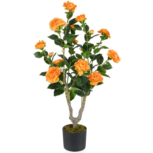 36 Inch Artificial Camellia Tree with Blooming Flower 1 Pack, Orange