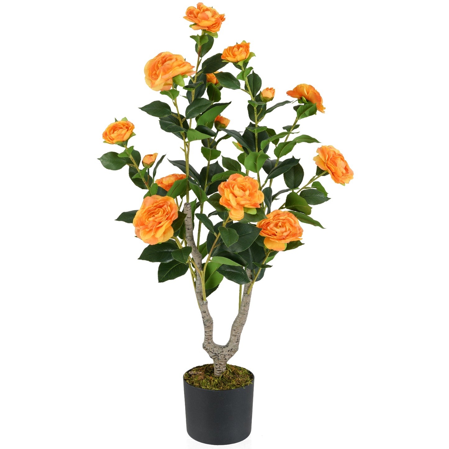 36 Inch Artificial Camellia Tree, Blooming Flower, Orange