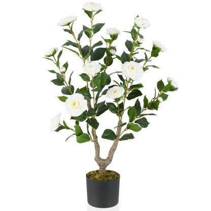 36 Inch Artificial Camellia Tree with Blooming Flower 1 Pack, White Faux Plants at Gallery Canada