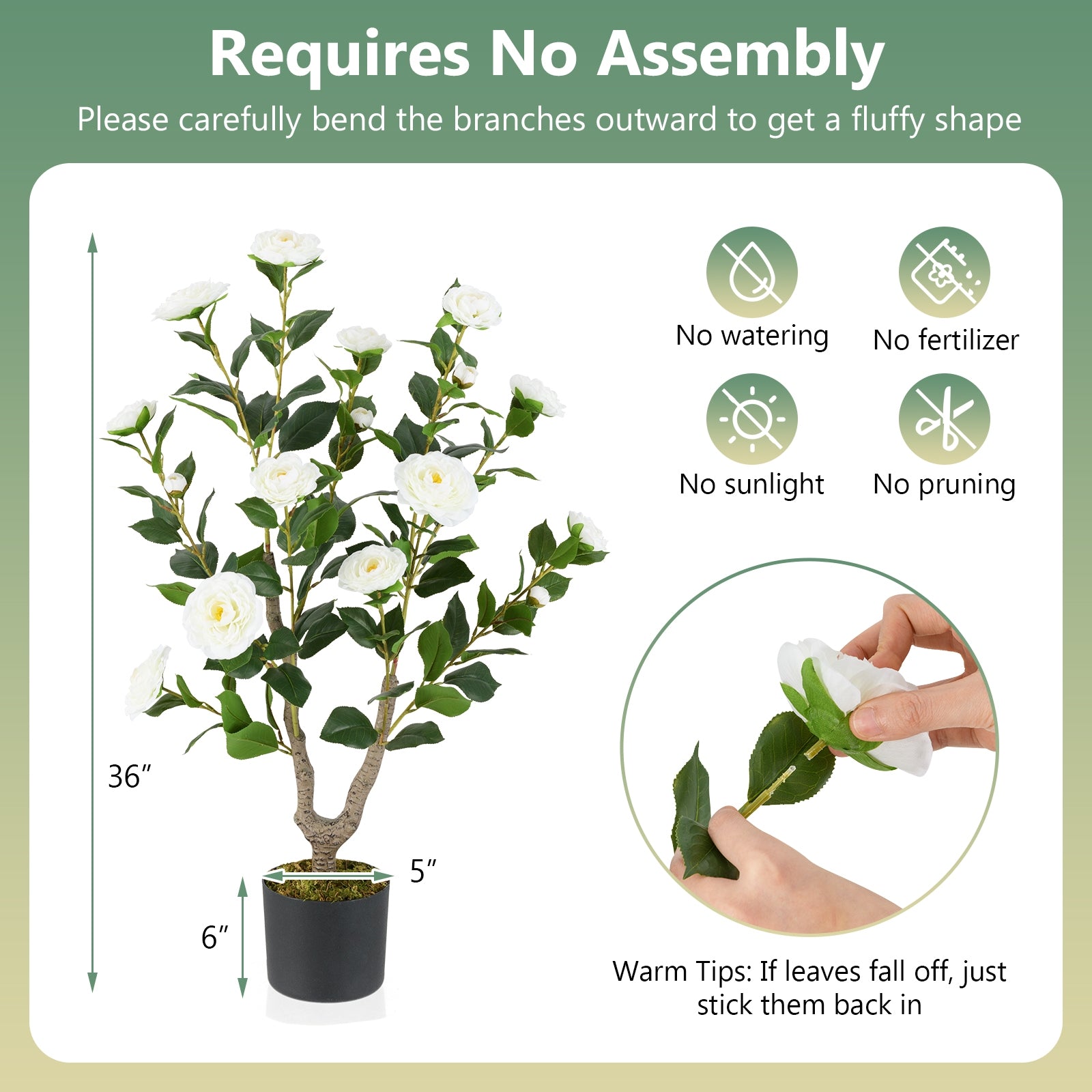 36 Inch Artificial Camellia Tree with Blooming Flower 1 Pack, White Faux Plants at Gallery Canada