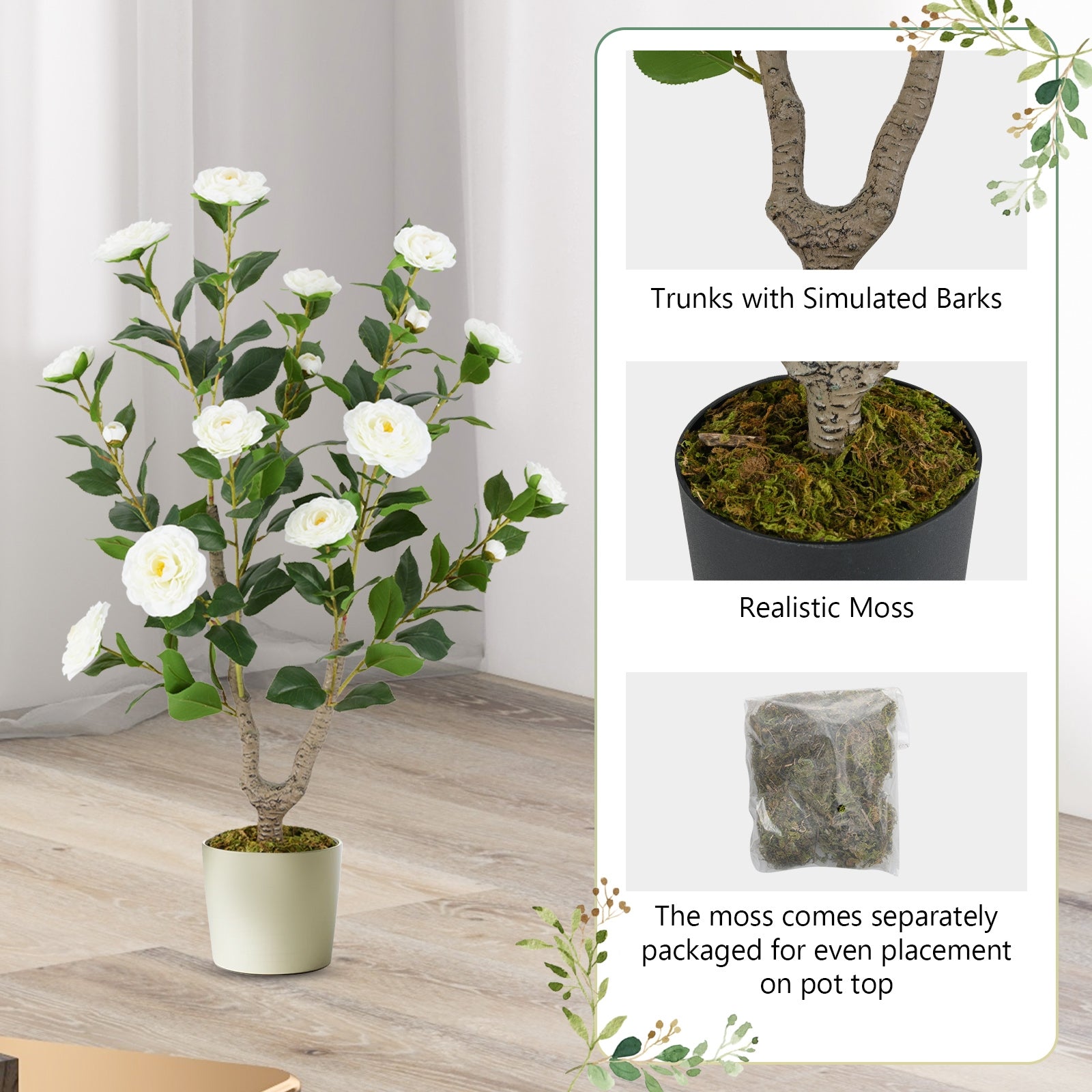 36 Inch Artificial Camellia Tree with Blooming Flower 1 Pack, White Faux Plants at Gallery Canada