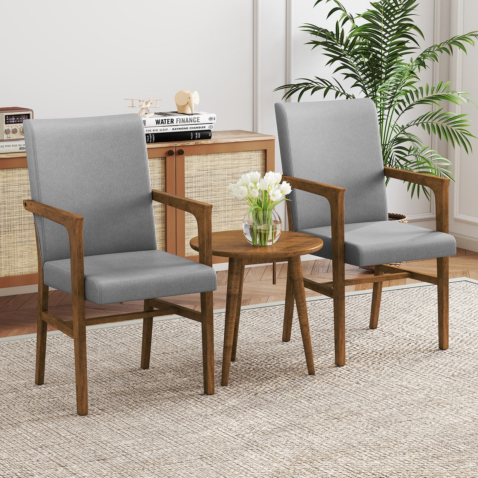 Upholstered Accent Chairs Set of 2 with High Back and Solid Wooden Frame, Gray Accent Chairs at Gallery Canada