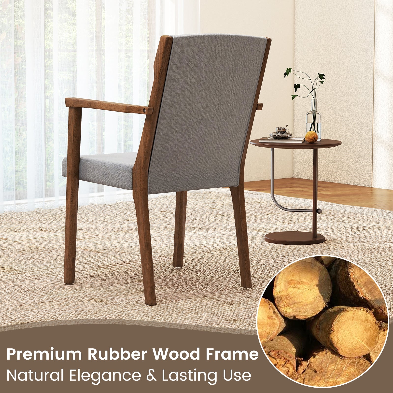 Upholstered Wooden Accent Chairs Set of 2 with High Back and Soft Cushion, Gray Accent Chairs at Gallery Canada