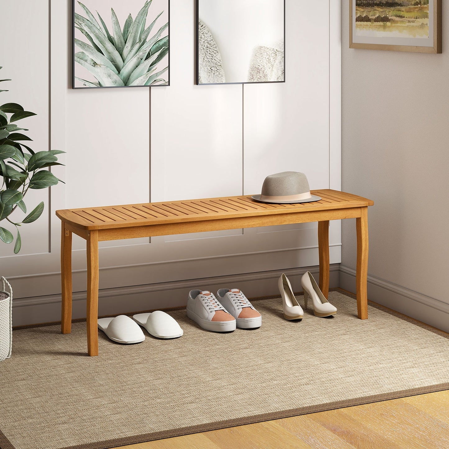 Acacia Wood Outdoor 48" Long Patio Dining Bench-1 Pieces, Natural Outdoor Benches at Gallery Canada