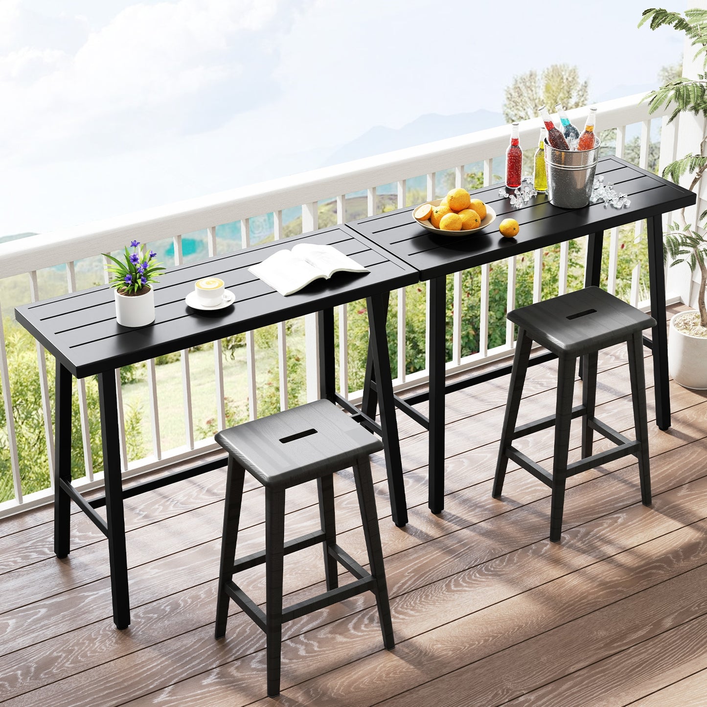 36 Inches Patio Counter Height Bar Table with Adjustable Foot Pads, Black Patio Coffee Tables at Gallery Canada