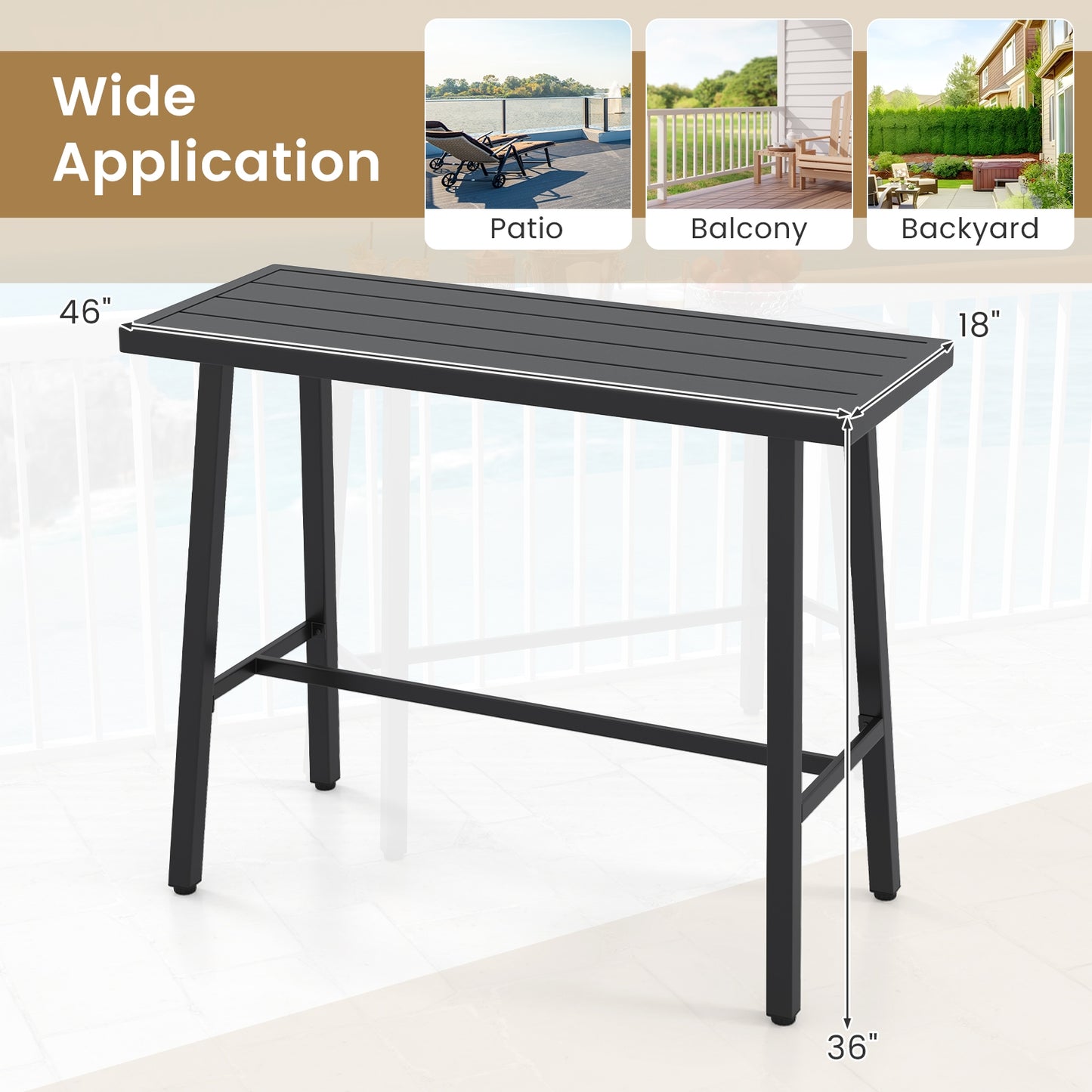 36 Inches Patio Counter Height Bar Table with Adjustable Foot Pads, Black Patio Coffee Tables at Gallery Canada