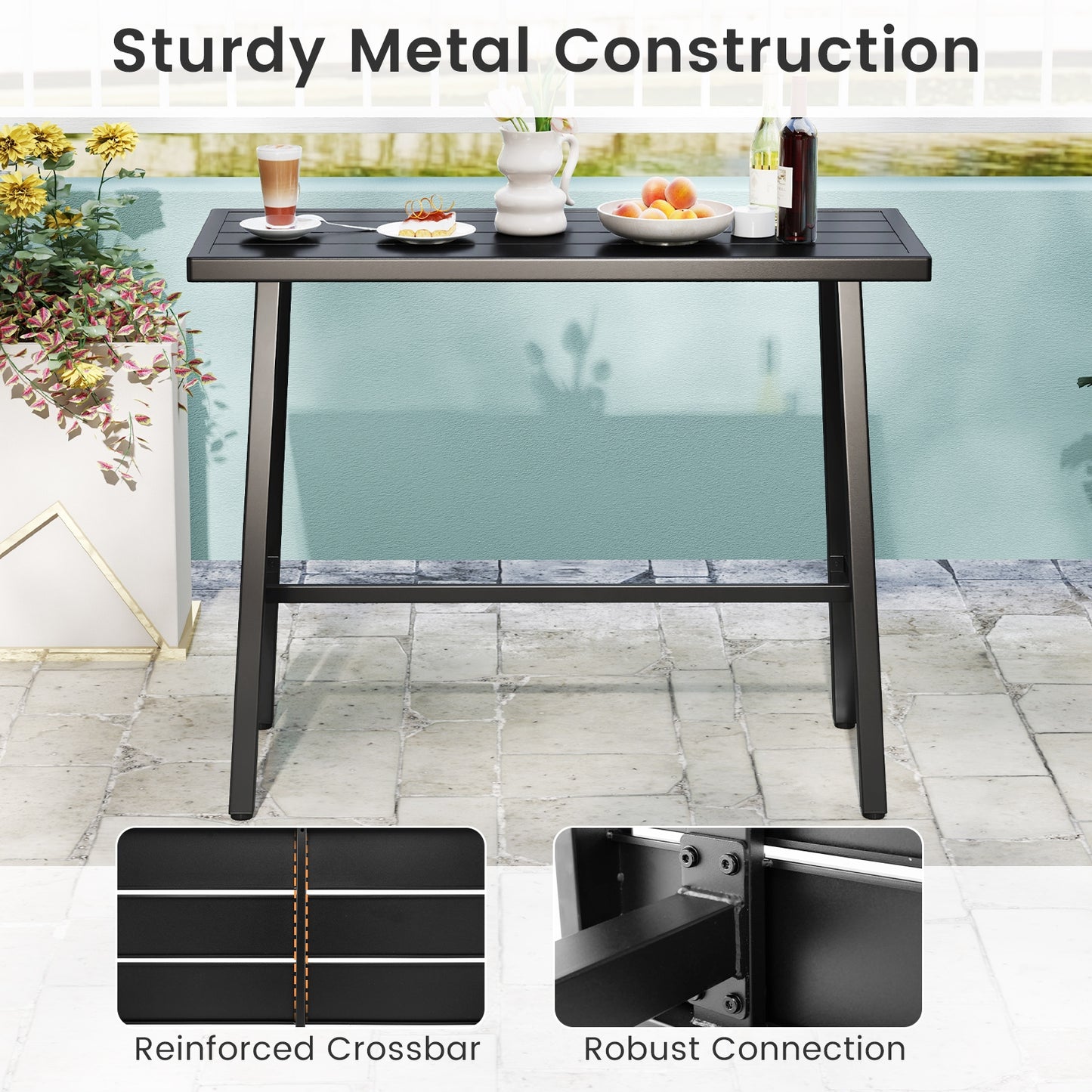 36 Inches Patio Counter Height Bar Table with Adjustable Foot Pads, Black Patio Coffee Tables at Gallery Canada