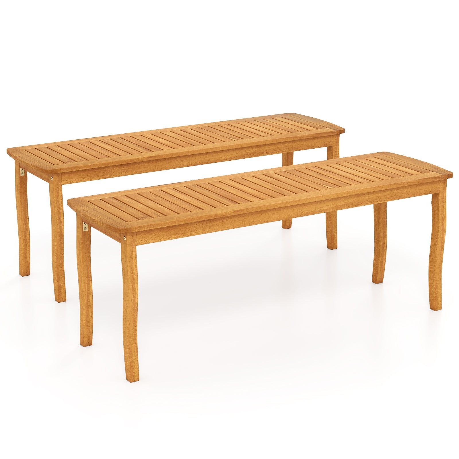 Acacia Wood Outdoor 48" Long Patio Dining Bench-2 Pieces, Natural Outdoor Benches at Gallery Canada