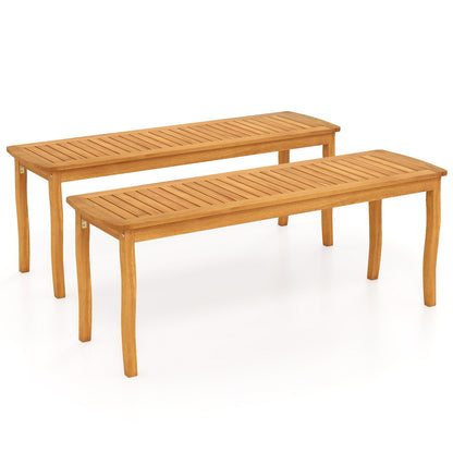 Acacia Wood Outdoor 48" Long Patio Dining Bench-2 Pieces, Natural Outdoor Benches at Gallery Canada