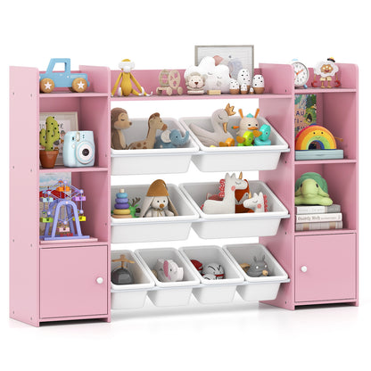 56 inch Large Toy Storage Organizer with 8 Removable Bins and Bookshelf, Pink Kids Storage Pink at Gallery Canada