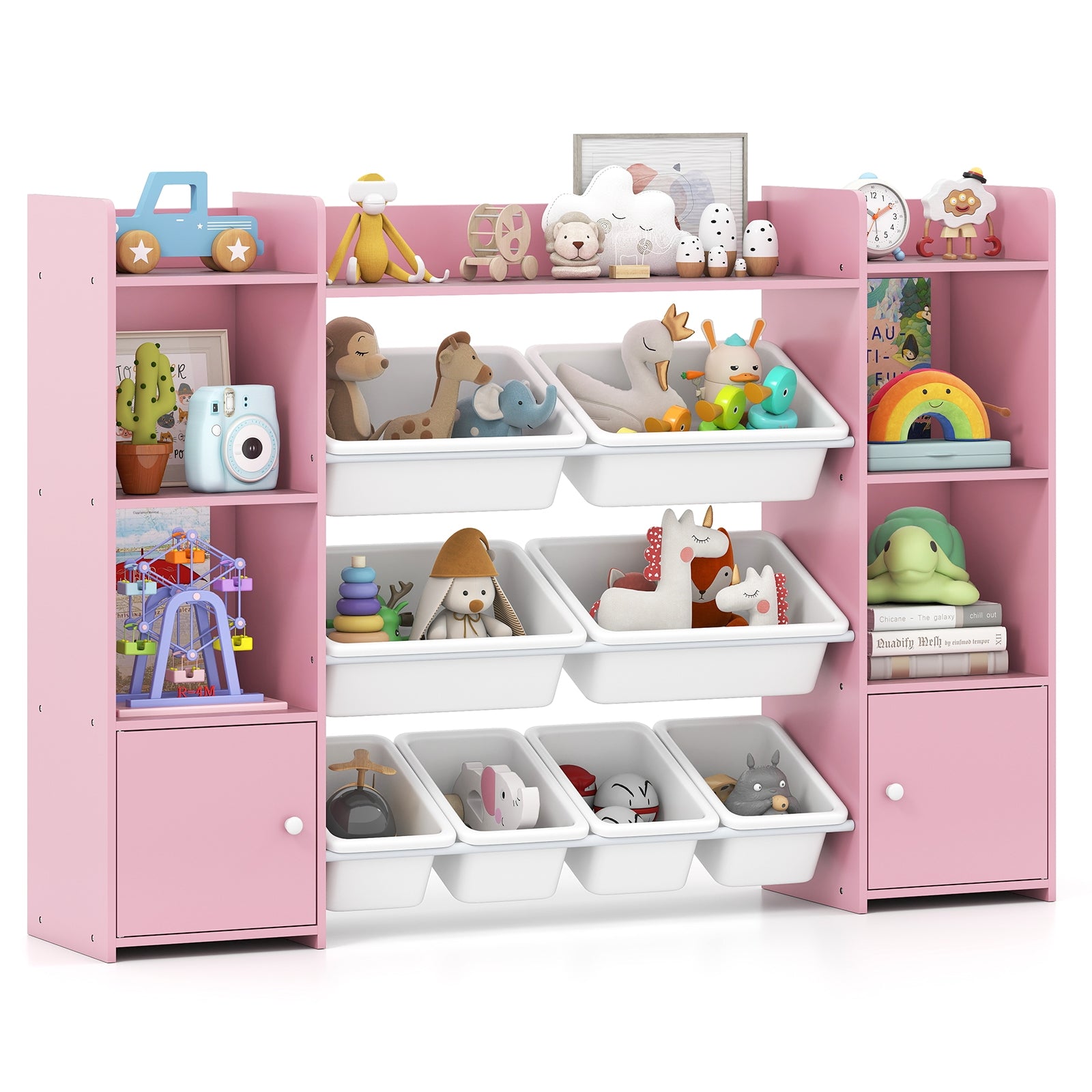 56 inch Large Toy Storage Organizer with 8 Removable Bins and Bookshelf, Pink Kids Storage at Gallery Canada