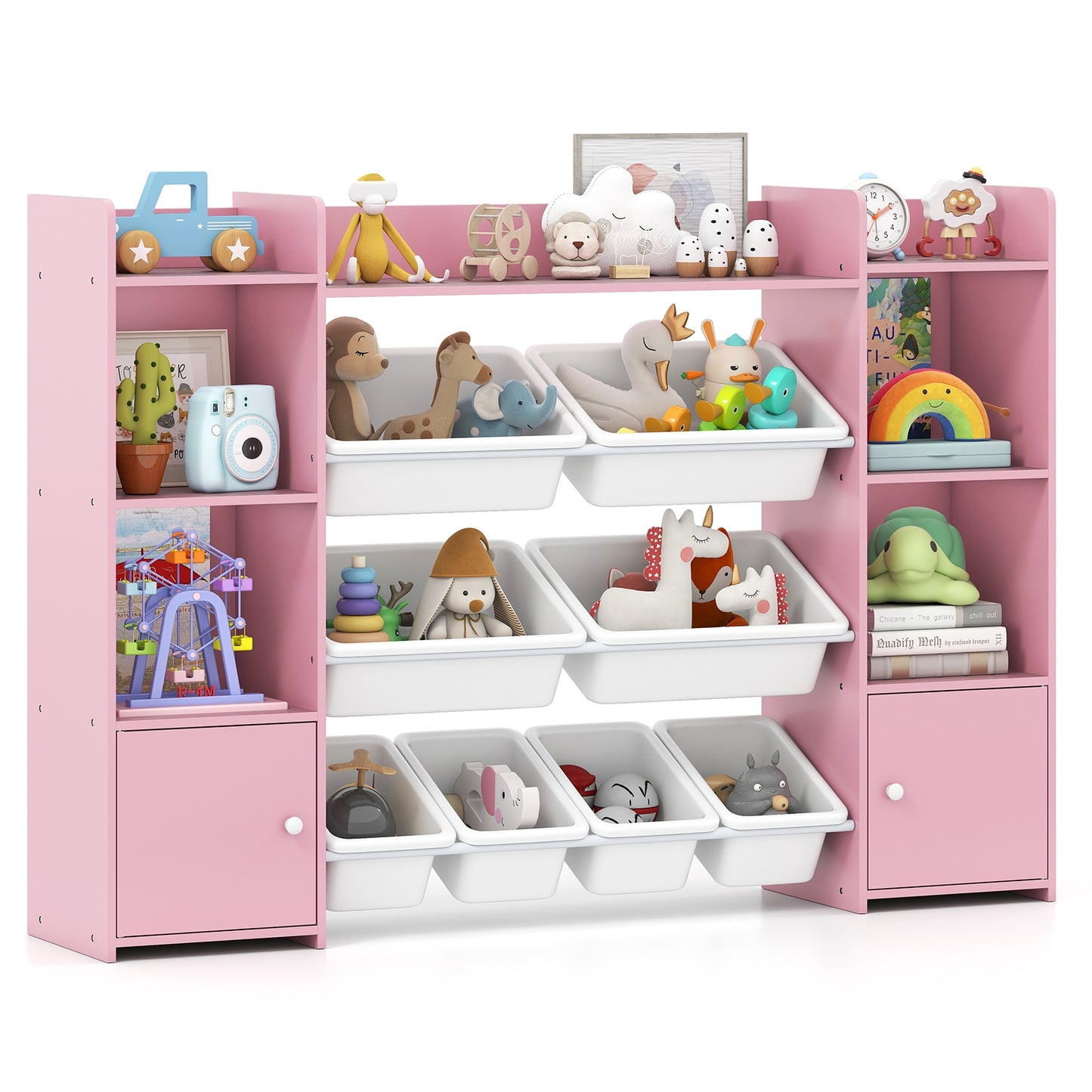 56 inch Large Toy Storage Organizer with 8 Removable Bins and Bookshelf, Pink Kids Storage at Gallery Canada