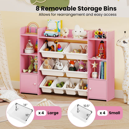56 inch Large Toy Storage Organizer with 8 Removable Bins and Bookshelf, Pink Kids Storage at Gallery Canada