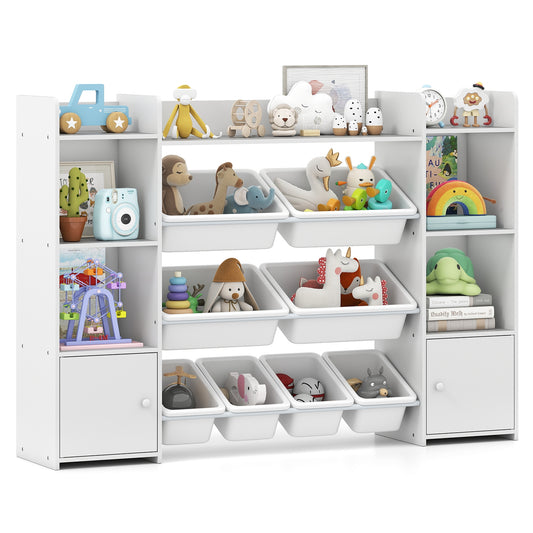56 inch Large Toy Storage Organizer with 8 Removable Bins and Bookshelf, White Kids Storage White at Gallery Canada