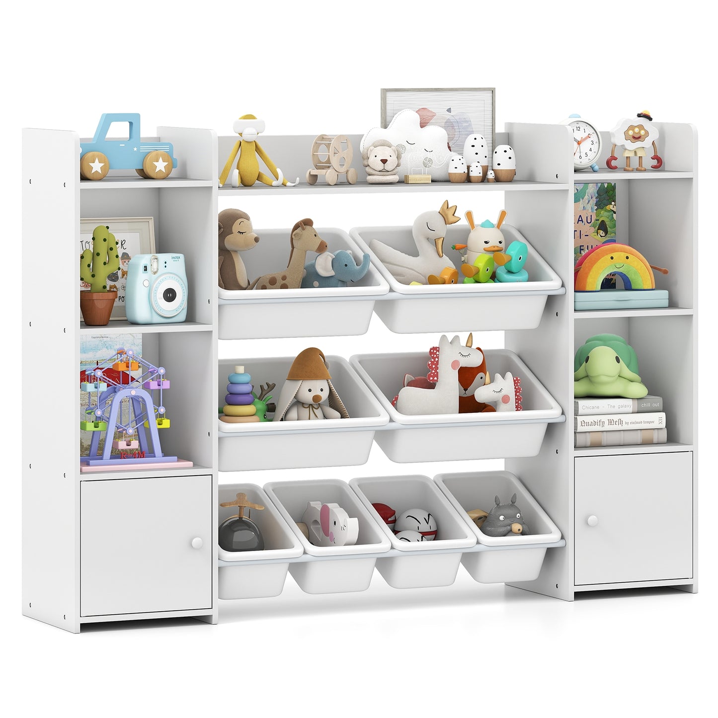 56 inch Large Toy Storage Organizer with 8 Removable Bins and Bookshelf, White Kids Storage at Gallery Canada