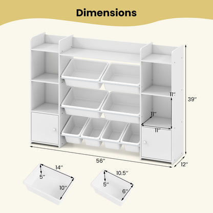 56 inch Large Toy Storage Organizer with 8 Removable Bins and Bookshelf, White Kids Storage at Gallery Canada