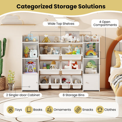 56 inch Large Toy Storage Organizer with 8 Removable Bins and Bookshelf, White Kids Storage at Gallery Canada