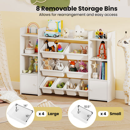 56 inch Large Toy Storage Organizer with 8 Removable Bins and Bookshelf, White Kids Storage at Gallery Canada