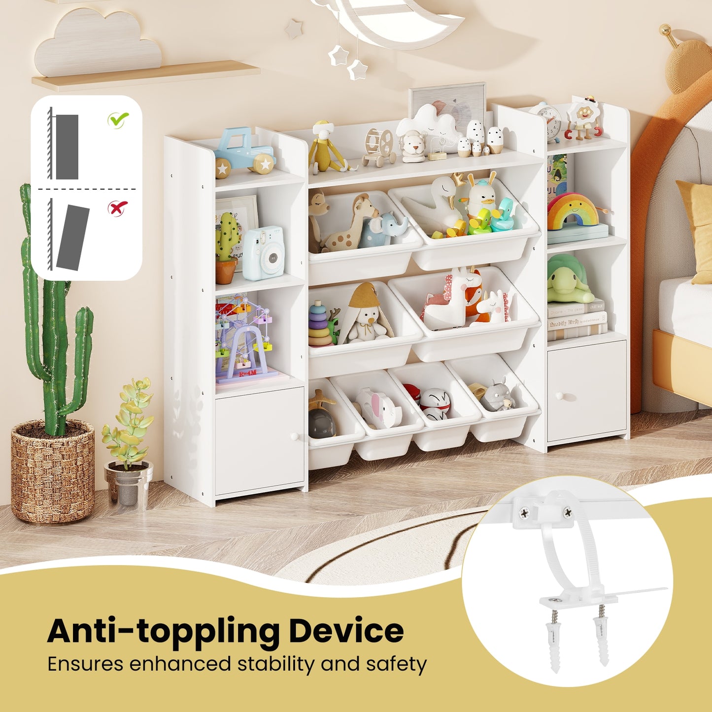 56 inch Large Toy Storage Organizer with 8 Removable Bins and Bookshelf, White Kids Storage at Gallery Canada