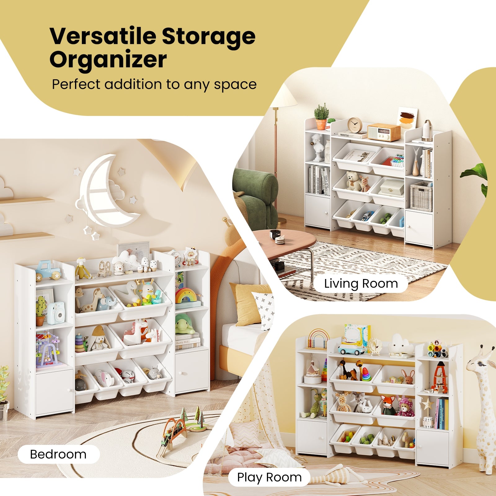 56 inch Large Toy Storage Organizer with 8 Removable Bins and Bookshelf, White Kids Storage at Gallery Canada