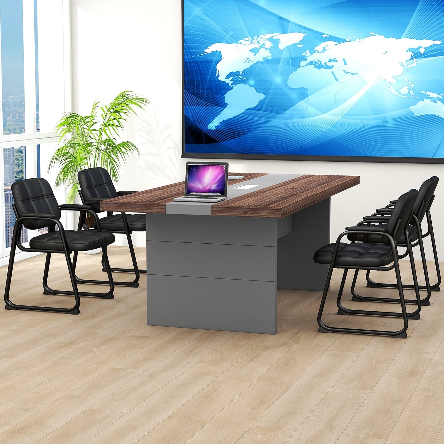 Set Of 4 Upholstered Waiting Room Chairs, Black Conference Chairs at Gallery Canada