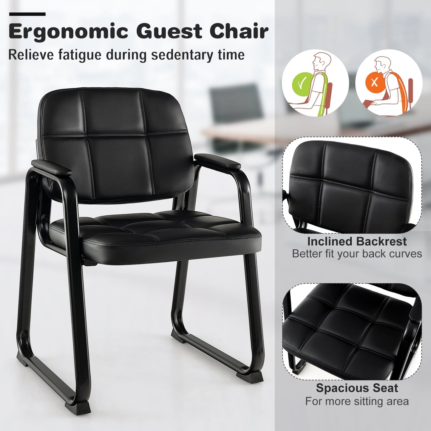 Set Of 4 Upholstered Waiting Room Chairs, Black Conference Chairs at Gallery Canada