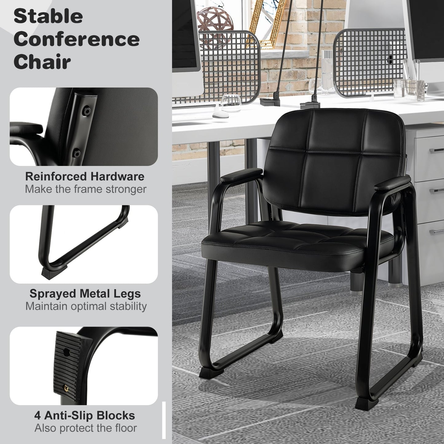 Set Of 4 Upholstered Waiting Room Chairs, Black Conference Chairs at Gallery Canada