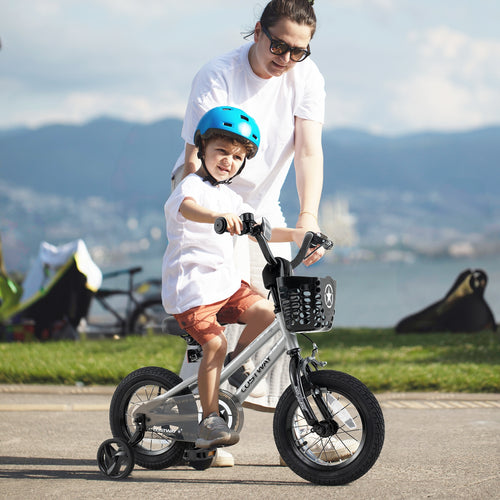 12 Inch Kids Bike Adjustable with Transparent Chain Cover for 3-4 Years Old, Silver