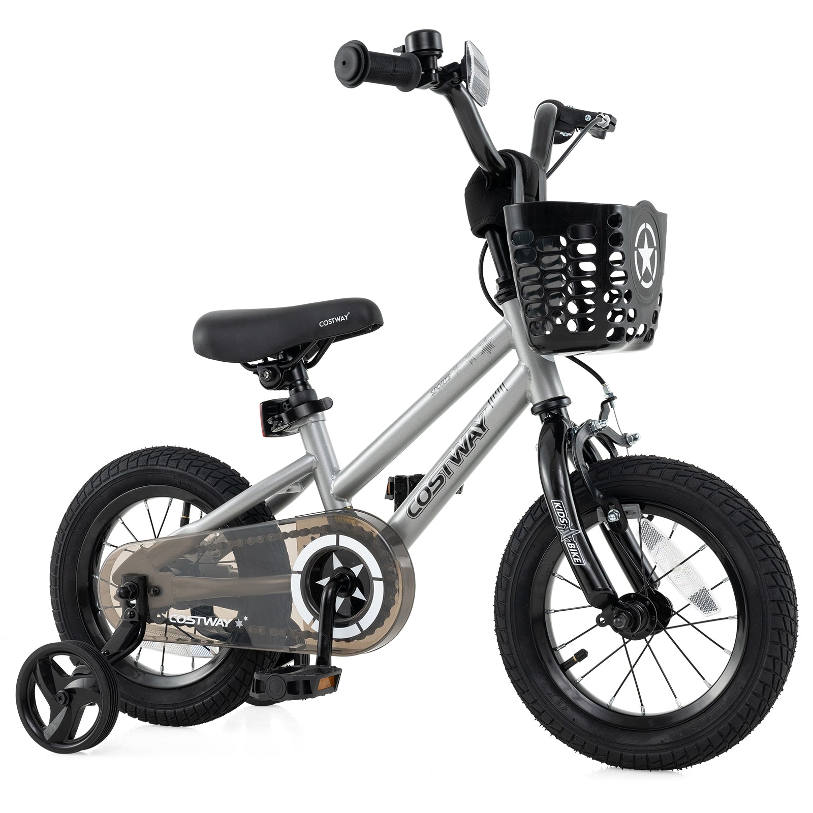 12 Inch Kids Bike Adjustable with Transparent Chain Cover for 3-4 Years Old, Silver Kids Bike at Gallery Canada
