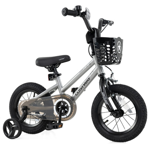 12 Inch Kids Bike Adjustable with Transparent Chain Cover for 3-4 Years Old, Silver