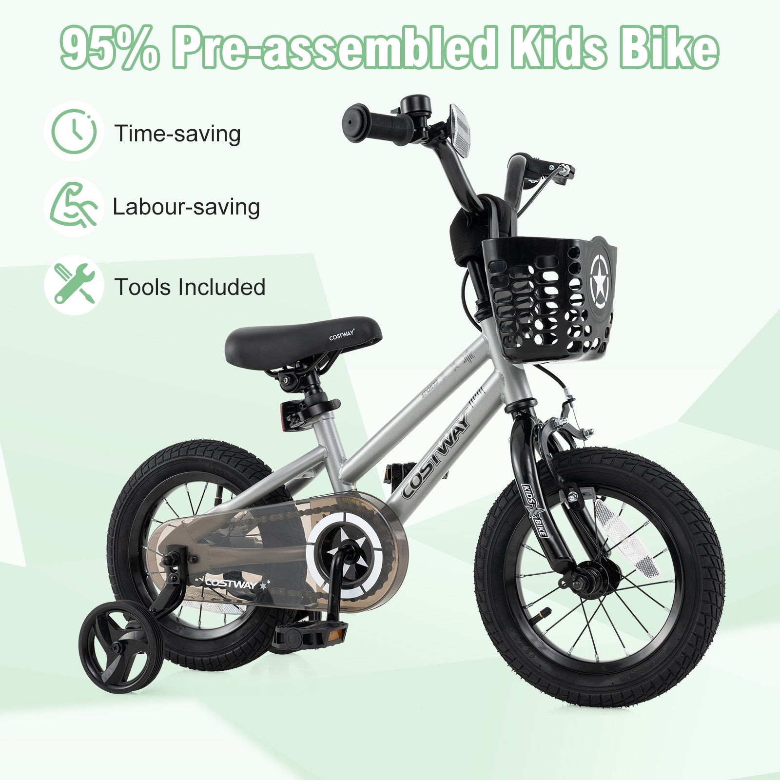 12 Inch Kids Bike Adjustable with Transparent Chain Cover for 3-4 Years Old, Silver Kids Bike at Gallery Canada