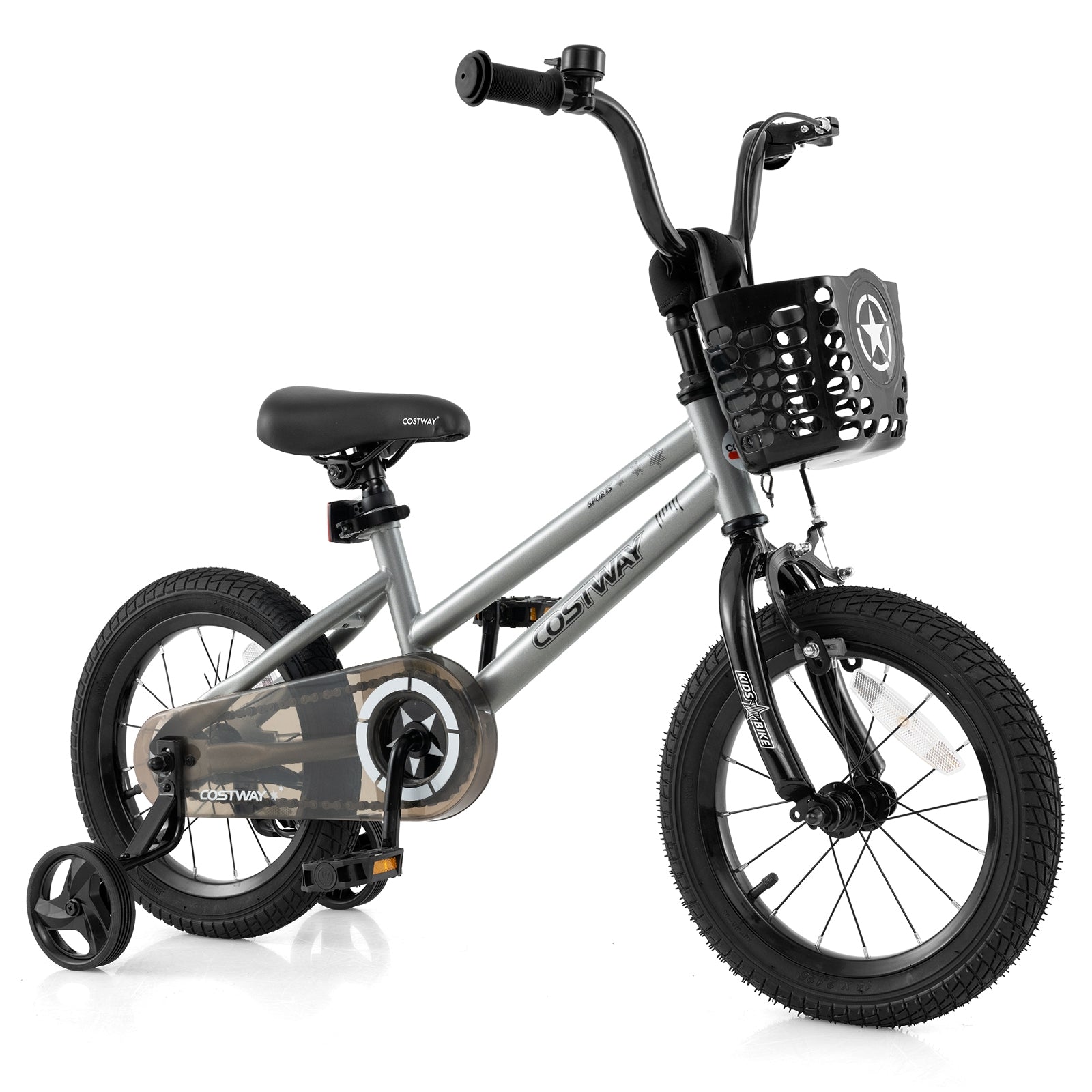 14 Inch Kids Bike Adjustable with Transparent Chain Cover for 4-5 Years Old, Silver Kids Bike Silver at Gallery Canada