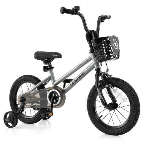 14 Inch Kids Bike, Adjustable, Transparent Chain Cover, 4-5 Years, Silver