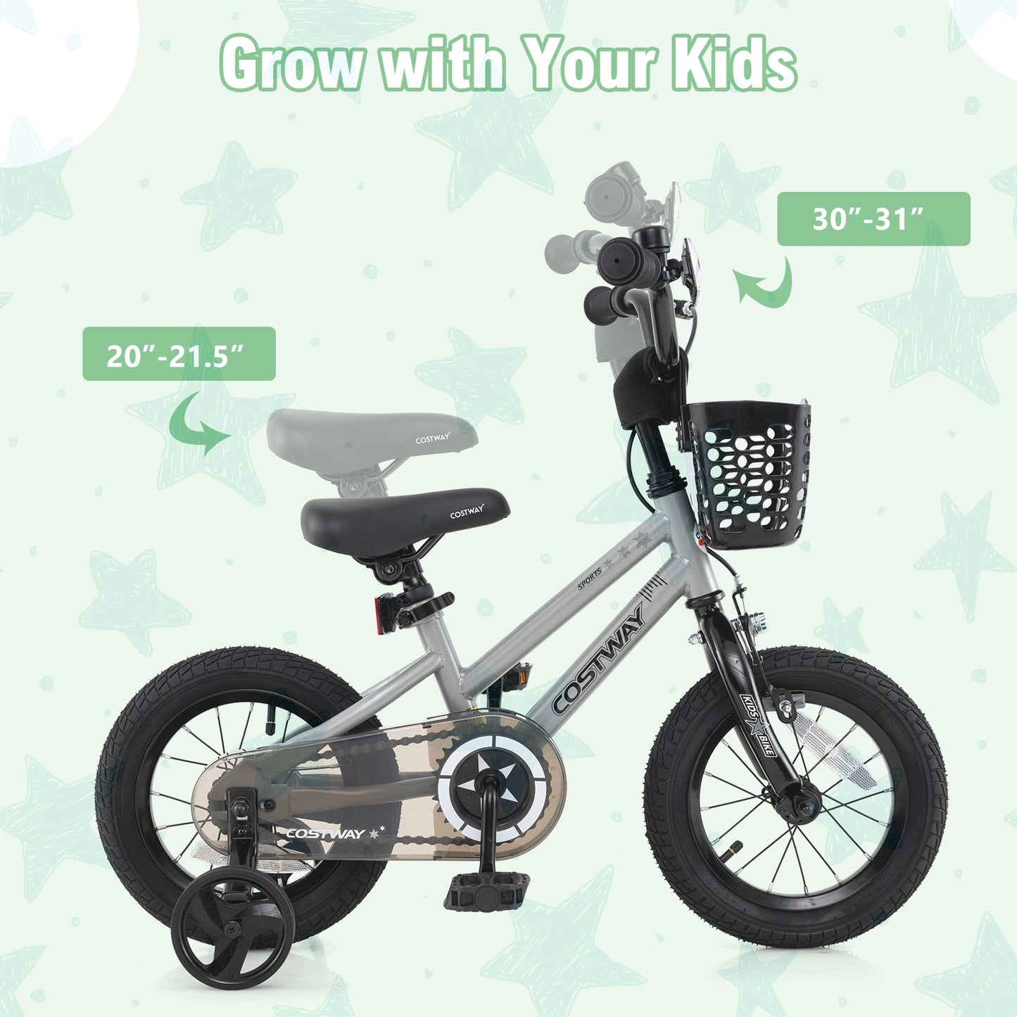 14 Inch Kids Bike Adjustable with Transparent Chain Cover for 4-5 Years Old, Silver Kids Bike at Gallery Canada