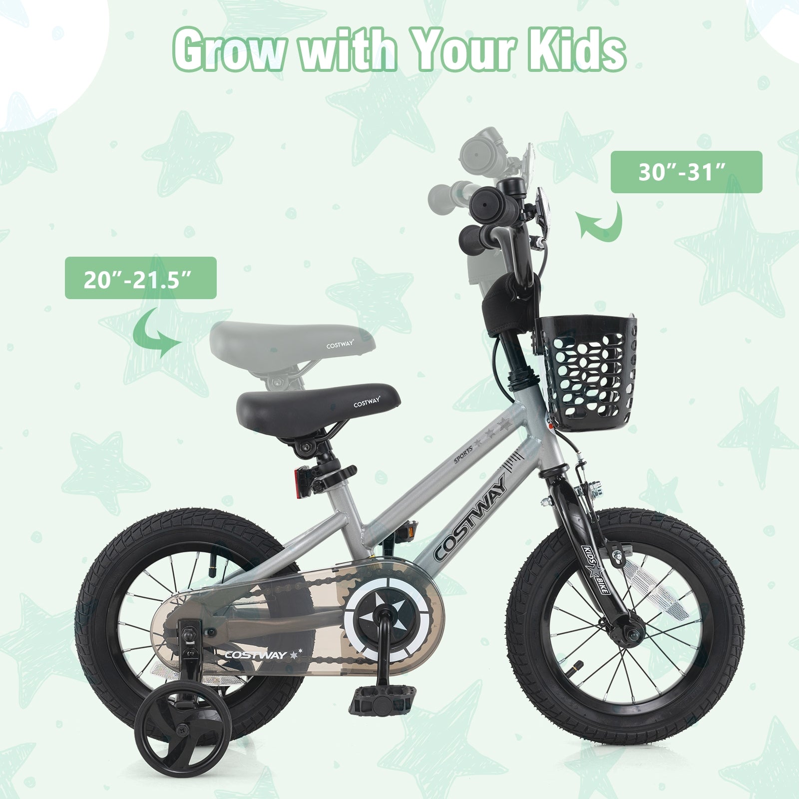 14 Inch Kids Bike Adjustable with Transparent Chain Cover for 4-5 Years Old, Silver Kids Bike at Gallery Canada