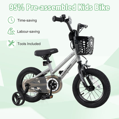 14 Inch Kids Bike Adjustable with Transparent Chain Cover for 4-5 Years Old, Silver Kids Bike at Gallery Canada