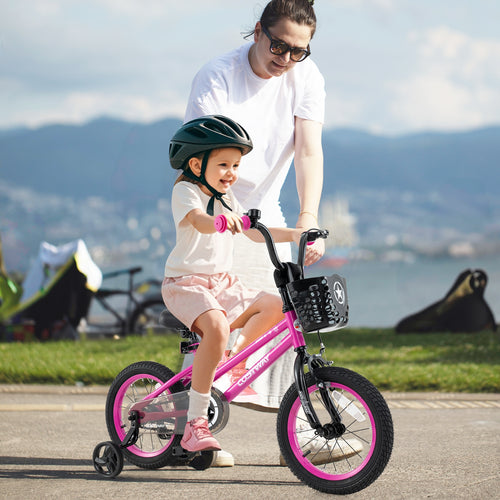 14 Inch Kids Bike Adjustable Bicycle with Front Basket for Children Aged 4-5 Years Old, Pink