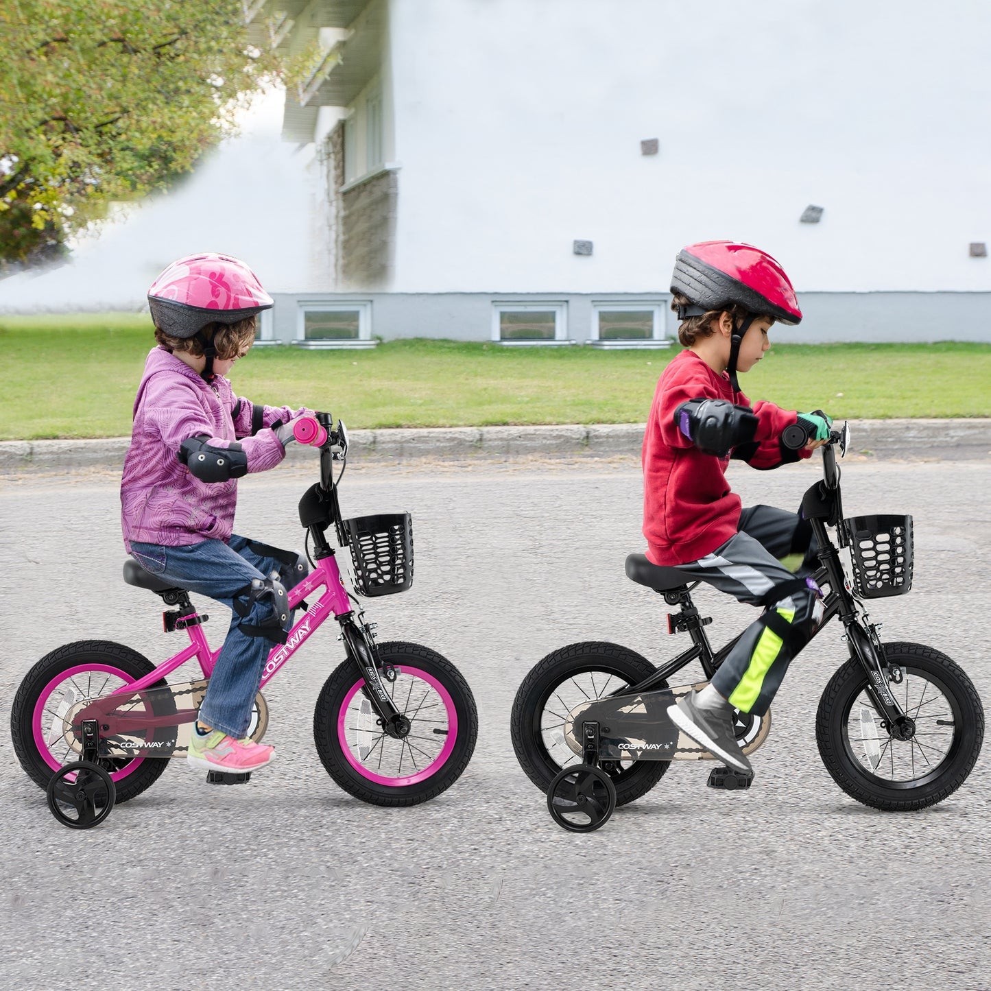 14 Inch Kids Bike Adjustable Bicycle with Front Basket for Children Aged 4-5 Years Old, Pink Kids Bike at Gallery Canada